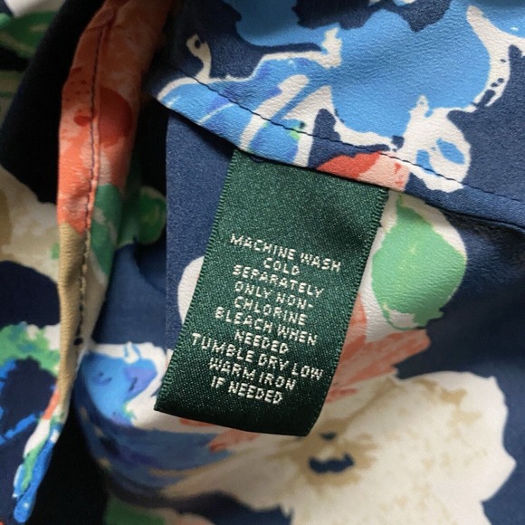 LAUREN Ralph Lauren Multi-Color Floral Print Long Sleeve Size Blouse Size Large - Picture 7 of 8